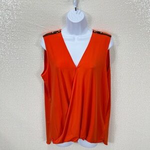 Michael Michael Kors Orange Gold-Detail Drape Blouse – Size XL